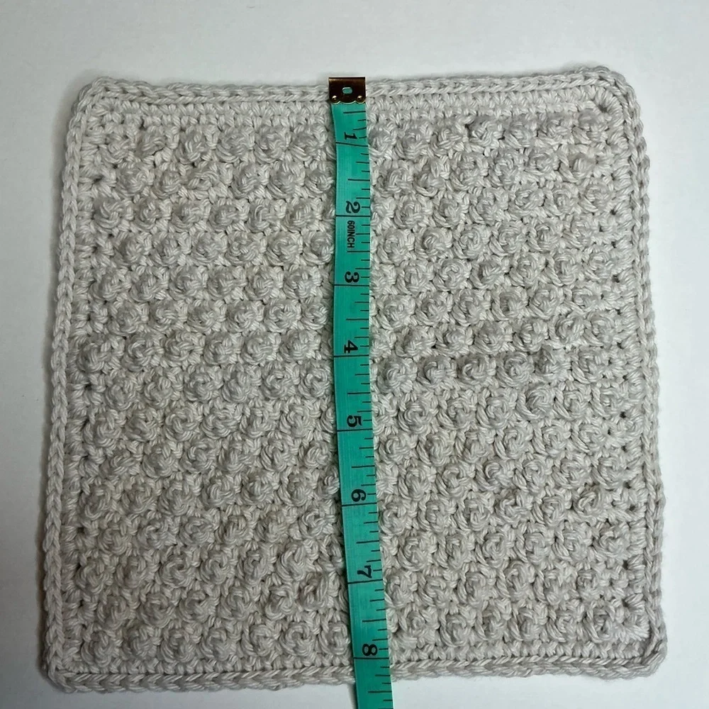 Pair of Crochet Dotty Dishcloth Washcloths Cream Cotton Handcrafted‎ Handmade